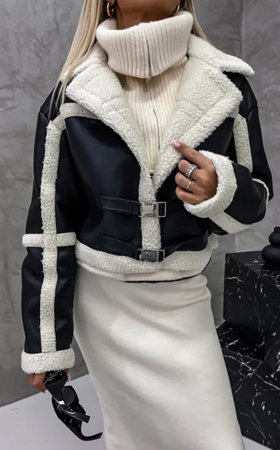 Margaux Faux Fur Coat in cream and black