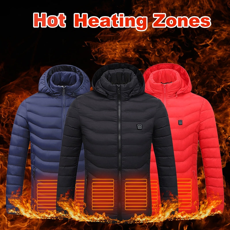 Voltage Heated Puffer Jacket showing heating zones
