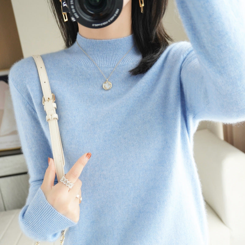 Marlow Mock-Neck Knit Pullover in sky blue