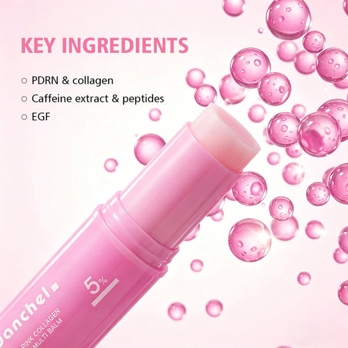 Collagen Glow Balm Stick held in hand, showing the compact stick format